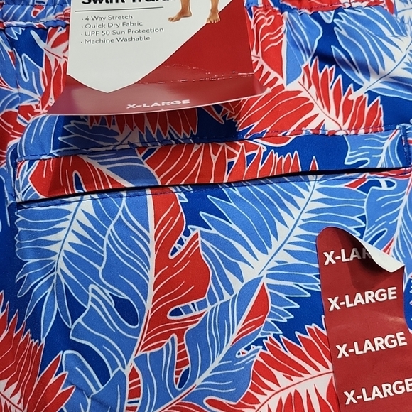 Men's Resort Swim Trunks X-Large Lined Red Blue Leaf Print Drawstring Quick Dry - Picture 4 of 7